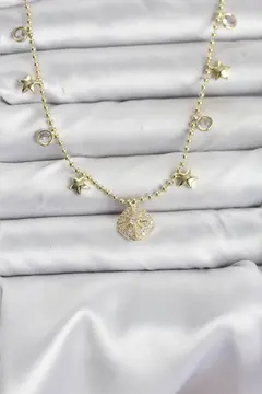 Pirinç Gold Renk Zirkon Taşlı Kutup Yıldızı Model Kadın Kolye 5886