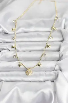 Pirinç Gold Renk Zirkon Taşlı Kutup Yıldızı Model Kadın Kolye 5886