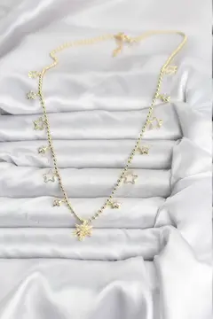 Pirinç Gold Renk Zirkon Taşlı Kutup Yıldızı Model Kadın Kolye 5886