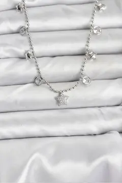 Pirinç Gümüş Renk Yıldız Model Kadın Kolye 5886