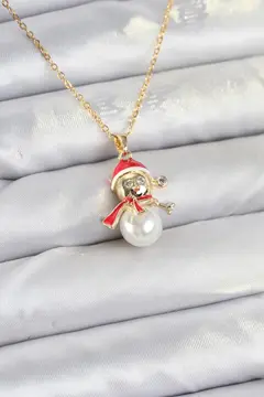 316L Çelik Zincir Gold Renk Kardan Adam Model Yılbaşı Temalı Kadın Kolye 5886