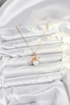 316L Çelik Zincir Gold Renk Kardan Adam Model Yılbaşı Temalı Kadın Kolye 5886