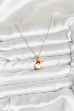 316L Çelik Zincir Gold Renk Yılbaşı Teması Kadın Kolye 5886