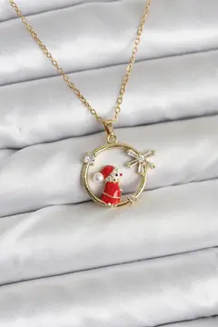 316L Çelik Zincir Gold Zirkon Taşlı Yılbaşı Tema Kadın Kolye 5886