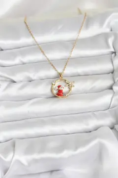 316L Çelik Zincir Gold Zirkon Taşlı Yılbaşı Tema Kadın Kolye 5886