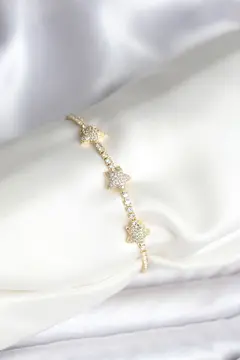 Yıldız Model Zirkon Taşlı Gold Renk Pirinç Su Yolu Kadın Bileklik 5886