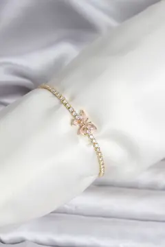 Kelebek Model Zirkon Taşlı Gold Renk Pirinç Su Yolu Kadın Bileklik 5886
