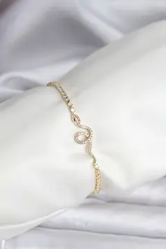 Yılan Model Zirkon Taşlı Gold Renk Pirinç Su Yolu Kadın Bileklik 5886