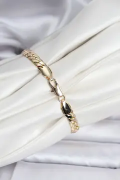 14K Gold Renk Kaplama Ezme Zincir Model Kadın Bileklik 5886