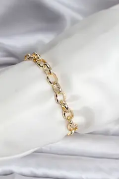 14K Gold Renk Kaplama Lazerli Zincir Model CM Kadın Bileklik 5886