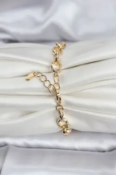 14K Gold Renk Kaplama Lazerli Zincir Model CM Kadın Bileklik 5886