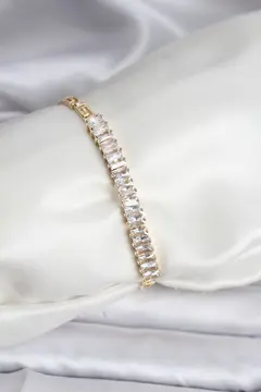 14K Gold Renk Kaplama Zirkon Taşlı Baget Model CM Kadın Bileklik 5886