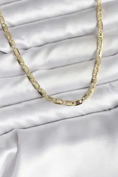 14K Gold Renk Kaplama Plaka Ezme Model Zincirli CM Kadın Kolye 5886