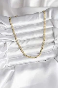14K Gold Renk Kaplama Plaka Ezme Model Zincirli CM Kadın Kolye 5886