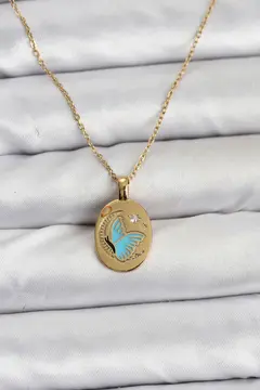 316L Çelik Zincir Gold Renk Kelebek Figür Kadın Kolye 5886