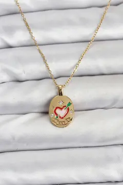 316L Çelik Zincir Gold Renk Kalp Figürlü Kadın Kolye 5886