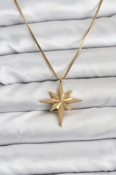 316L Çelik Zincir Gold Renk Kutup Yıldızı Model 60 cm Zincir Kadın Kolye 5886