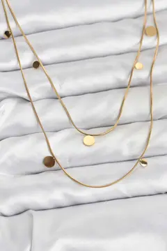 316L Çelik Zincir Gold Renk Pullu Kadın Kolye 5886