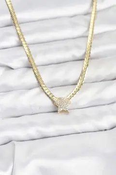 Gold Renk Pirinç Yıldız Zirkon Taşlı Kadın Kolye 5886