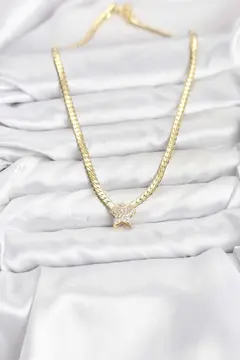 Gold Renk Pirinç Yıldız Zirkon Taşlı Kadın Kolye 5886