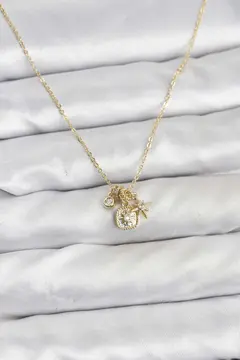 Pirinç Gold Renk Minimal Charmlı Kadın Kolye 5886