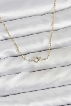 Pirinç Gold Renk Düğüm Kalp Model Kadın Kolye 5886