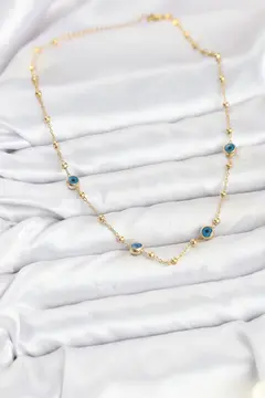 316L Çelik Gold Renk Nazarlı ve Topçuklu Model Kadın Kolye 5886