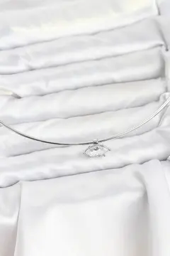 Pirinç Gümüş Renk Choker Model Zirkon Taşlı Kadın Kolye 5886
