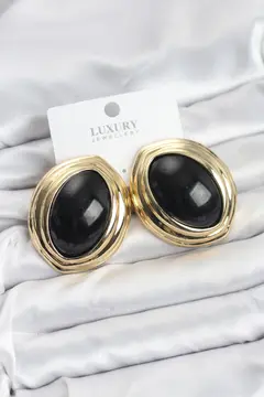 Pirinç Siyah Badem Model Vintage Gold Kadın Küpe 5886
