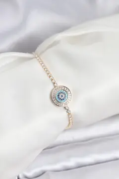 Gold Renk Nazar Model Zirkon Taşlı Asansörlü Su Yolu Bileklik 5886