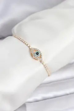 Göz Model Zirkon Taşlı Gold Renk Asansörlü Su Yolu Bileklik 5886