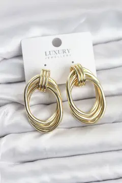 Pirinç Gold Renk Damla Model Vintage Kadın Küpe 5886