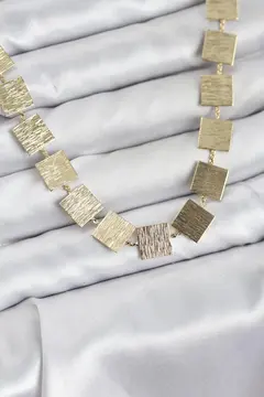 Kare Plaka Model Gold Renk Kadın Kolye 5886