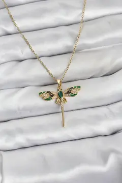 316L Çelik Zincir Gold Renk Yusufçuk Model Zirkon Taşlı Kadın Kolye 5886