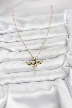 316L Çelik Zincir Gold Renk Yusufçuk Model Zirkon Taşlı Kadın Kolye 5886