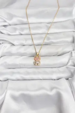 316L Çelik Zincir Gold Renk Teddy Bear Model Zirkon Taşlı Kadın Kolye 5886