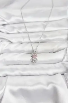 316L Çelik Zincir Gümüş Renk Teddy Bear Model Zirkon Taşlı Kadın Kolye 5886