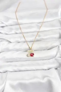 316L Çelik Zincir Gold Renk Kiraz Model Zirkon Taşlı Kadın Kolye 5886