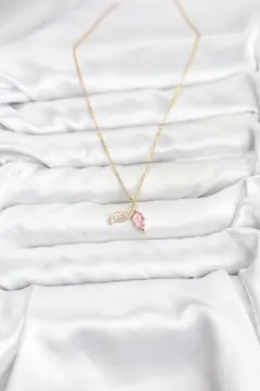 316L Çelik Zincir Gold Renk Balık Kuyruğu Model Zirkon Taşlı Kadın Kolye 5886