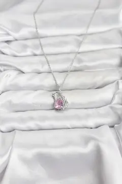 316L Çelik Zincir Gümüş Renk Pembe Kuğu Model Zirkon Taşlı Kadın Kolye 5886
