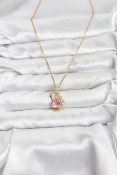 316L Çelik Zincir Gold Renk Pembe Kuğu Model Zirkon Taşlı Kadın Kolye 5886
