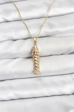 316L Çelik Zincir Gold Renk Balık Model Zirkon Taşlı Kadın Kolye 5886