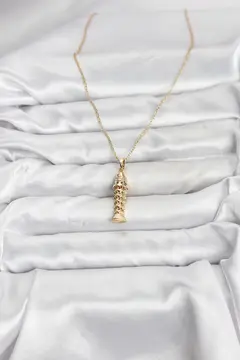 316L Çelik Zincir Gold Renk Balık Model Zirkon Taşlı Kadın Kolye 5886