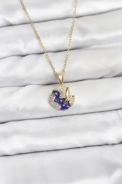 316L Çelik Zincir Gold Renk Gece Model Zirkon Taşlı Kadın Kolye 5886