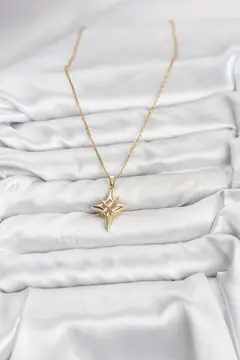 316L Çelik Gold Renk Zirkon Taşlı Kutup Yıldızı Model Kadın Kolye 5886