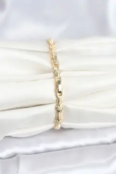 Pirinç Gold Renk VIP Seri Punta Model Zirkon Taşlı Kadın Bileklik 5886