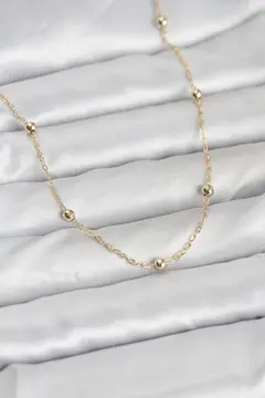 CM 14K Gold Renk Pirinç Top Zincirli 60 cm Kadın Kolye 5886