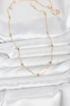 CM 14K Gold Renk Pirinç Top Zincirli 60 cm Kadın Kolye 5886
