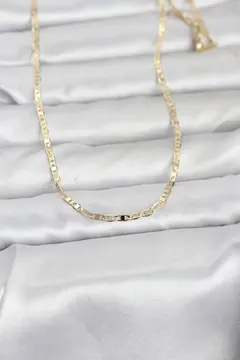 CM 14K Gold Renk Lazerli Yassı Model Zincirli 60 cm Kadın Kolye 5886