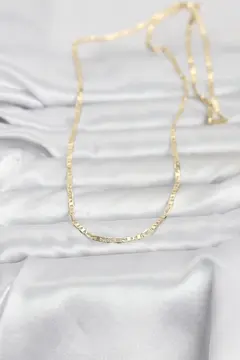 CM 14K Gold Renk Lazerli Yassı Model Zincirli 60 cm Kadın Kolye 5886